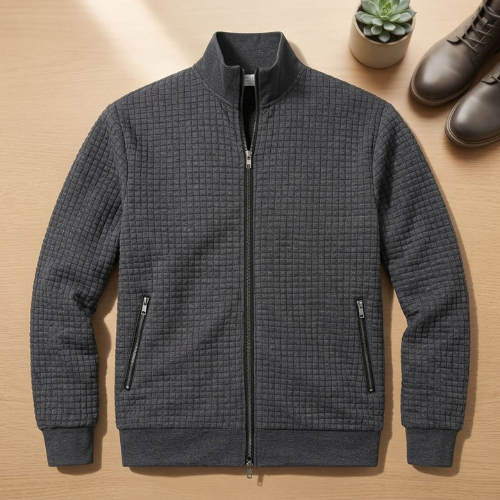 Herren Stehkragen Waffelstrick Reißverschluss Jacke Regular Fit