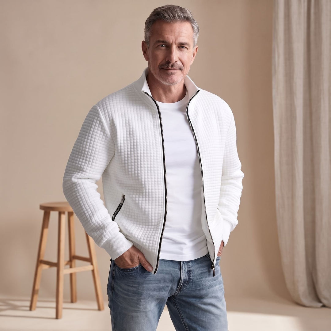 Herren Stehkragen Waffelstrick Reißverschluss Jacke Regular Fit
