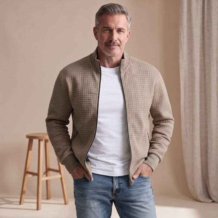 Herren Stehkragen Waffelstrick Reißverschluss Jacke Regular Fit
