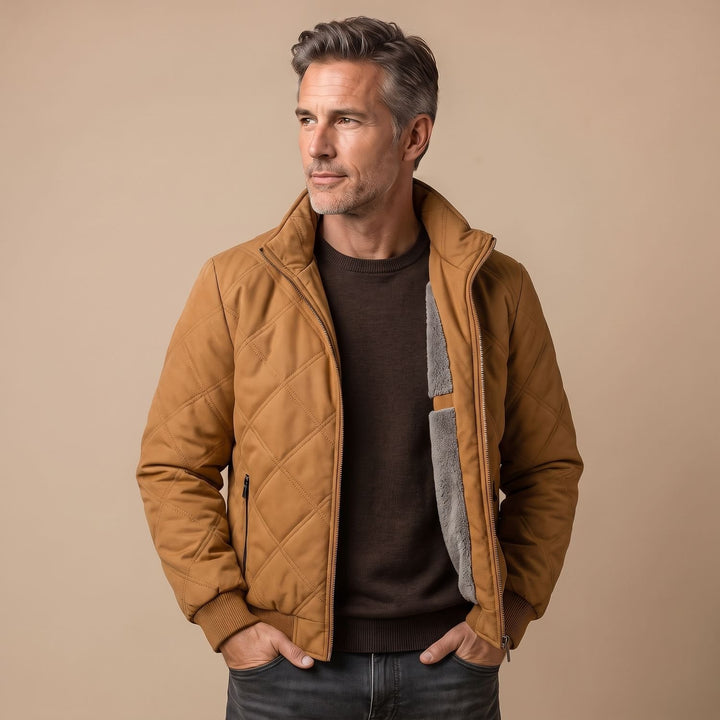 Herren Steppjacke gefüttert mit Fleece-Innenfutter Stehkragen