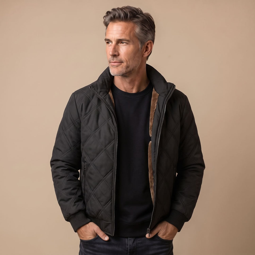 Herren Steppjacke gefüttert mit Fleece-Innenfutter Stehkragen