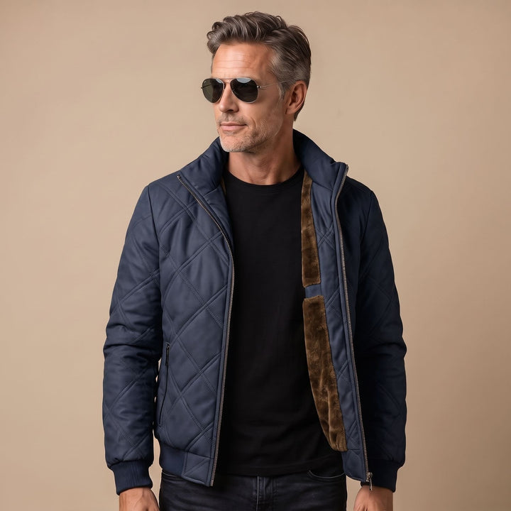 Herren Steppjacke gefüttert mit Fleece-Innenfutter Stehkragen