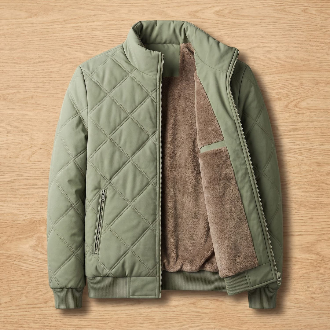 Herren Steppjacke gefüttert mit Fleece-Innenfutter Stehkragen - Grün