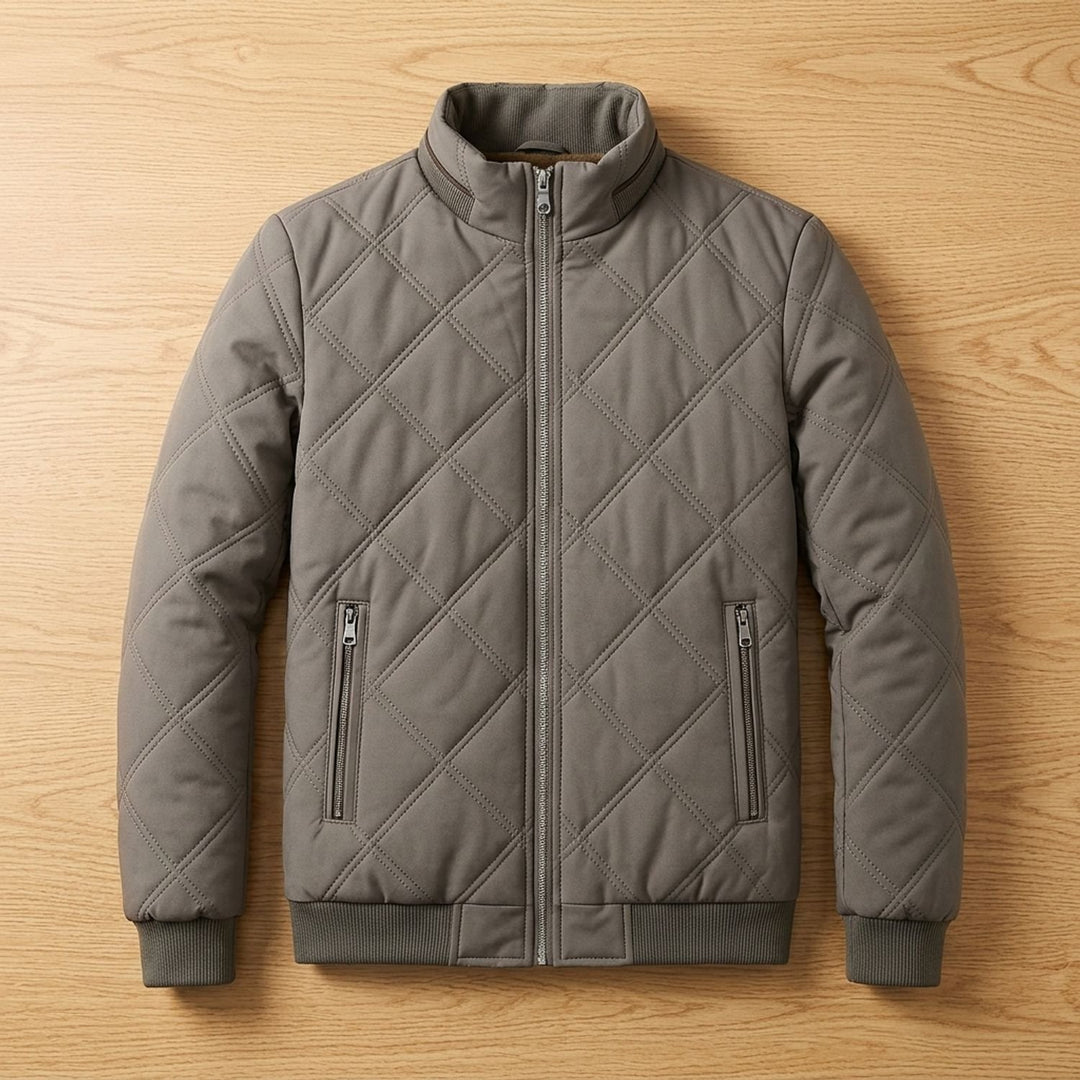 Herren Steppjacke gefüttert mit Fleece-Innenfutter Stehkragen - Grau