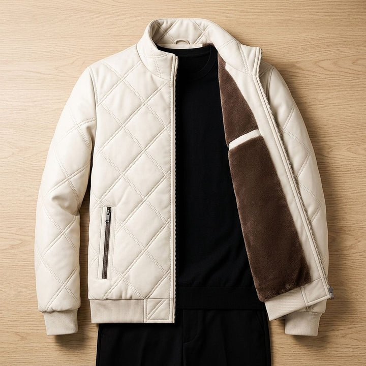 Herren Steppjacke gefüttert mit Fleece-Innenfutter Stehkragen - Weiß