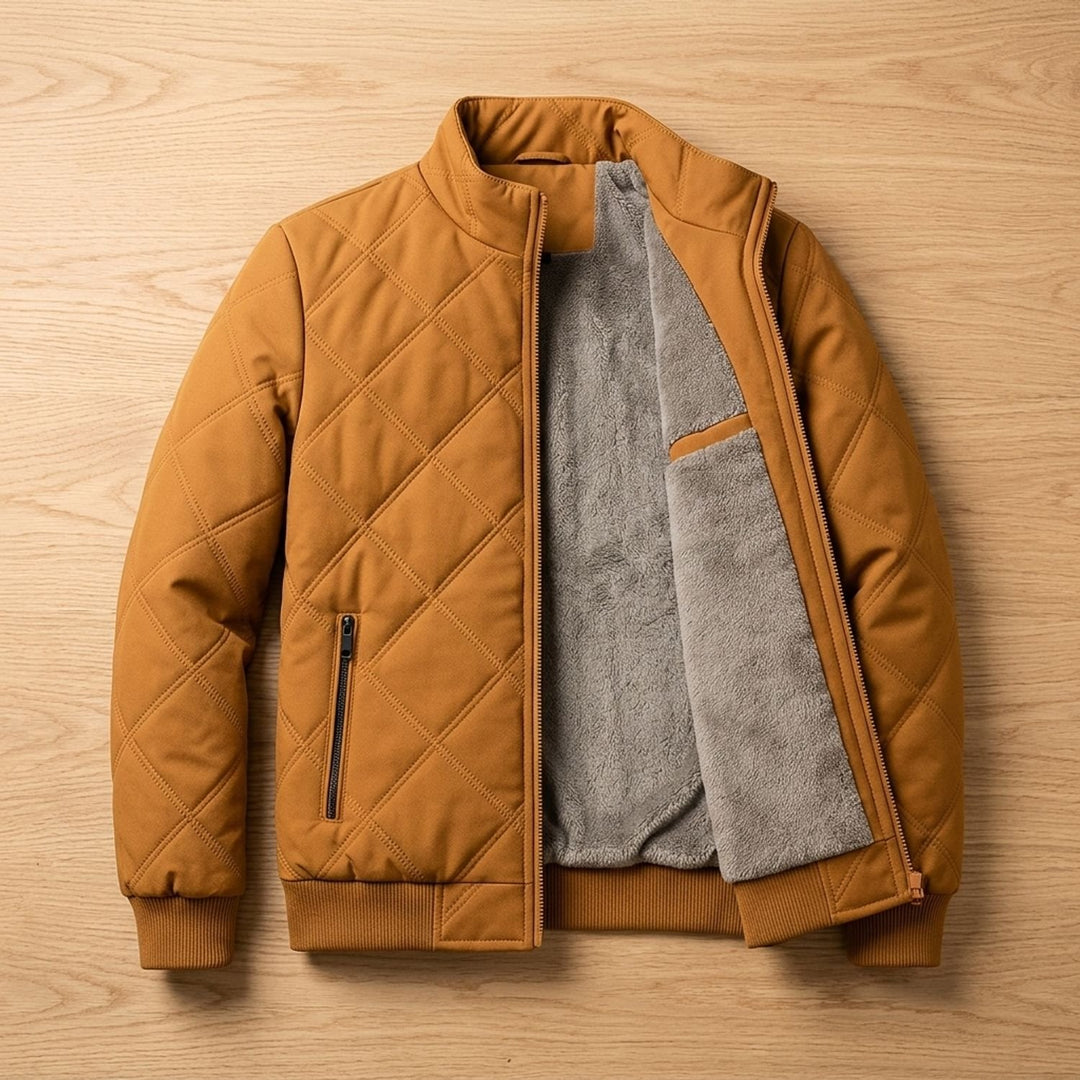 Herren Steppjacke gefüttert mit Fleece-Innenfutter Stehkragen - Dunkelorange