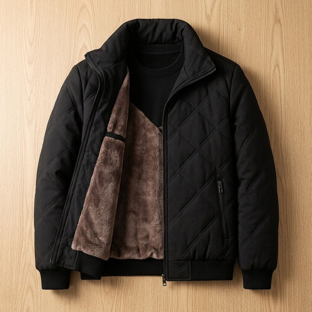 Herren Steppjacke gefüttert mit Fleece-Innenfutter Stehkragen - Schwarz