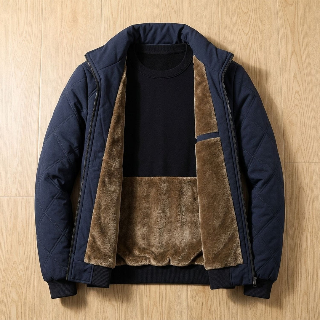 Herren Steppjacke gefüttert mit Fleece-Innenfutter Stehkragen - Marineblau