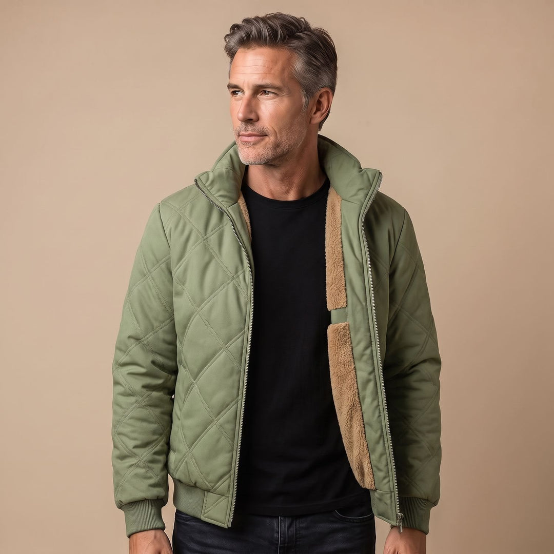 Herren Steppjacke gefüttert mit Fleece-Innenfutter Stehkragen