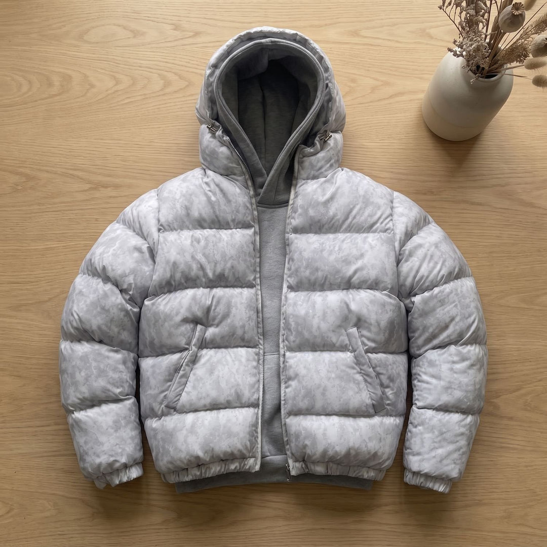 Herren Steppjacke Gefütterte Kapuzenjacke Regular Fit - Grau