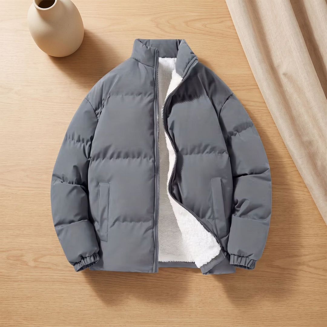 Herren Steppjacke Gefütterte Pufferjacke mit Fleecefutter Stehkragen - Grau