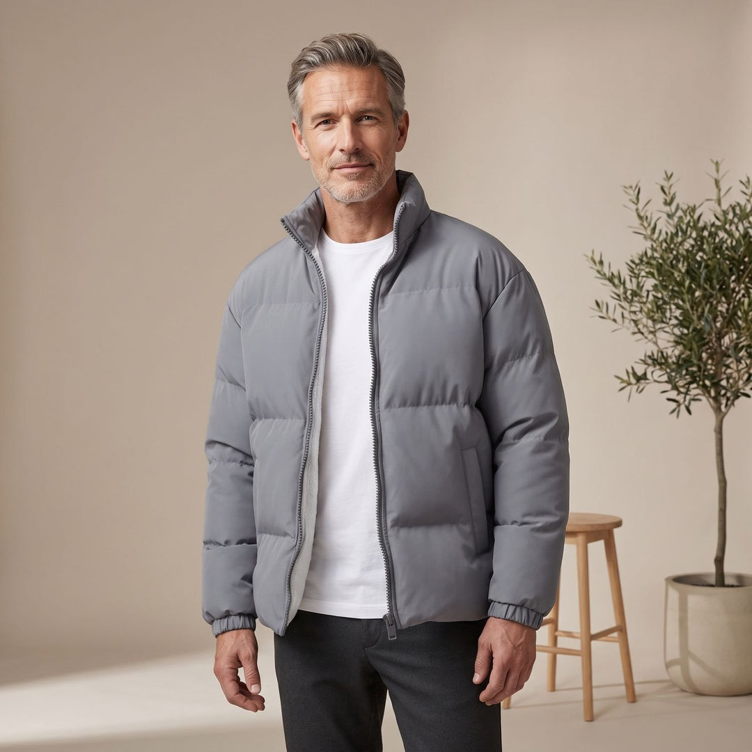 Herren Steppjacke Gefütterte Pufferjacke mit Fleecefutter Stehkragen