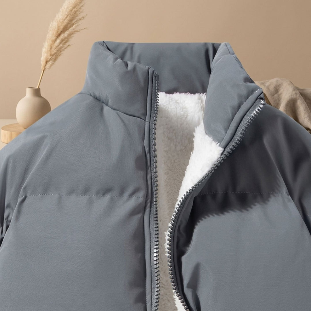 Herren Steppjacke Gefütterte Pufferjacke mit Fleecefutter Stehkragen