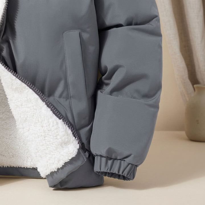 Herren Steppjacke Gefütterte Pufferjacke mit Fleecefutter Stehkragen