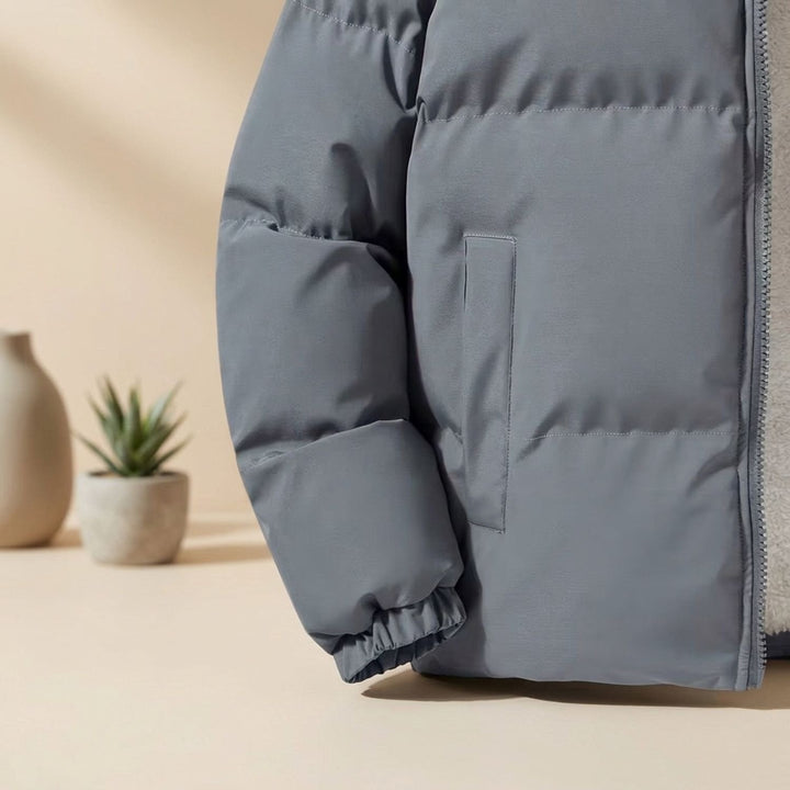 Herren Steppjacke Gefütterte Pufferjacke mit Fleecefutter Stehkragen
