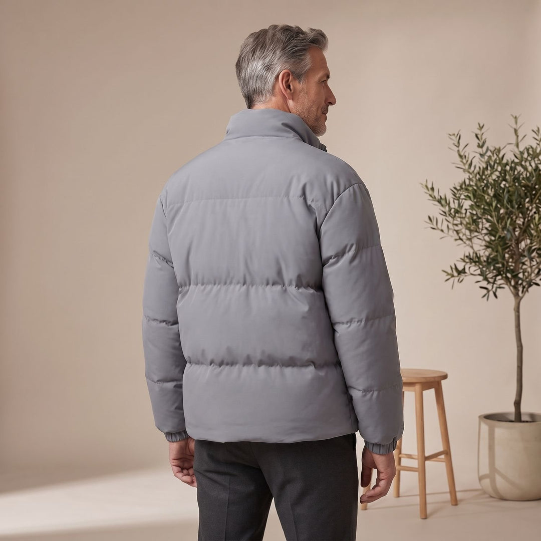 Herren Steppjacke Gefütterte Pufferjacke mit Fleecefutter Stehkragen