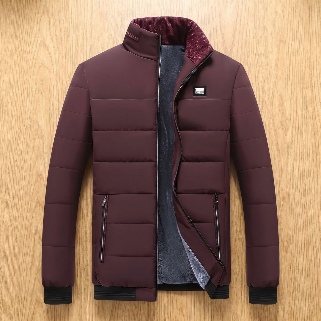 Herren Steppjacke Gefütterte Winterjacke mit Stehkragen Reißverschluss - Burgunderrot