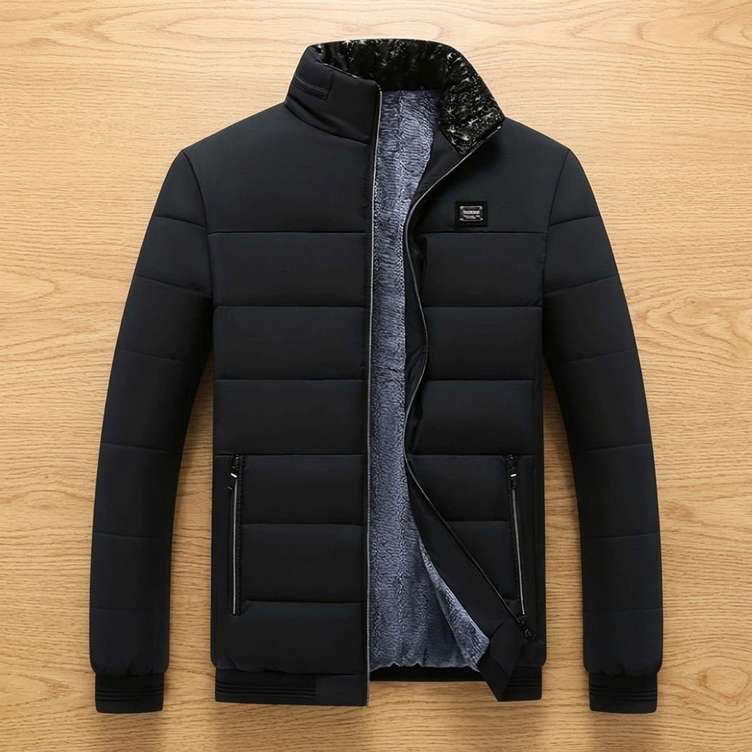 Herren Steppjacke Gefütterte Winterjacke mit Stehkragen Reißverschluss - Schwarz