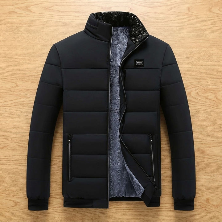 Herren Steppjacke Gefütterte Winterjacke mit Stehkragen Reißverschluss - Schwarz