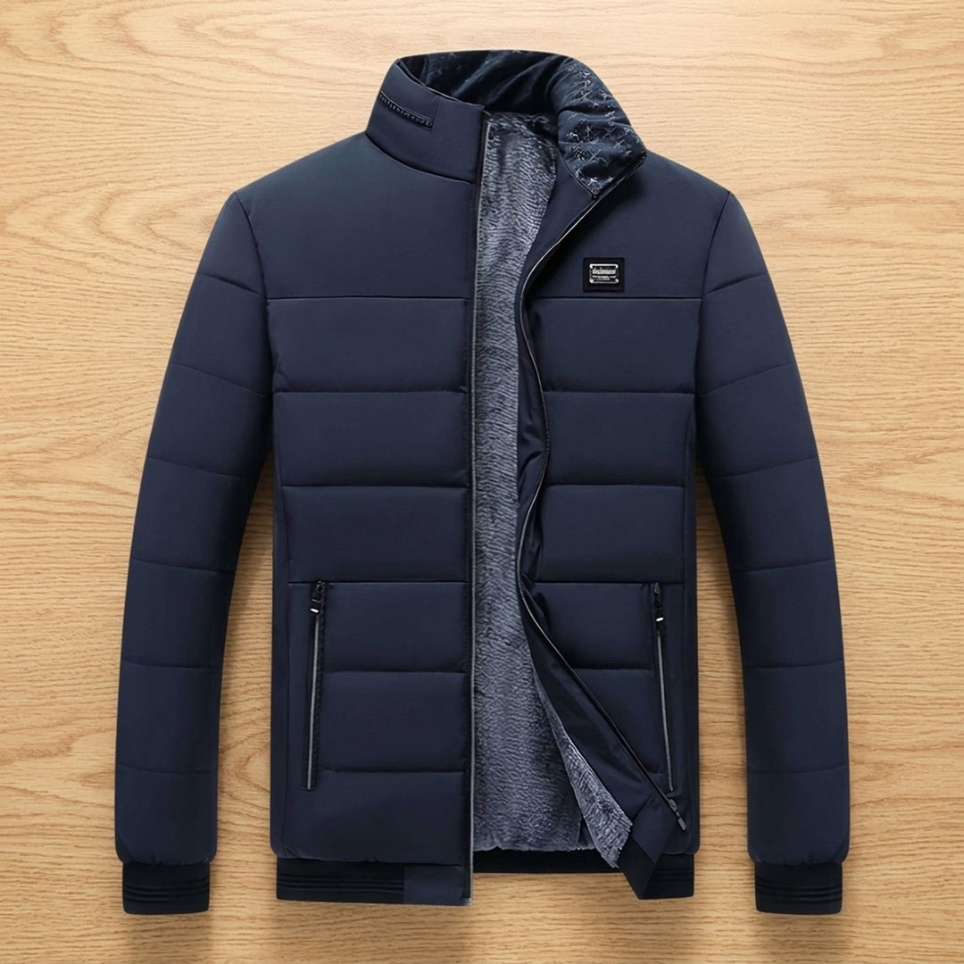 Herren Steppjacke Gefütterte Winterjacke mit Stehkragen Reißverschluss - Marineblau