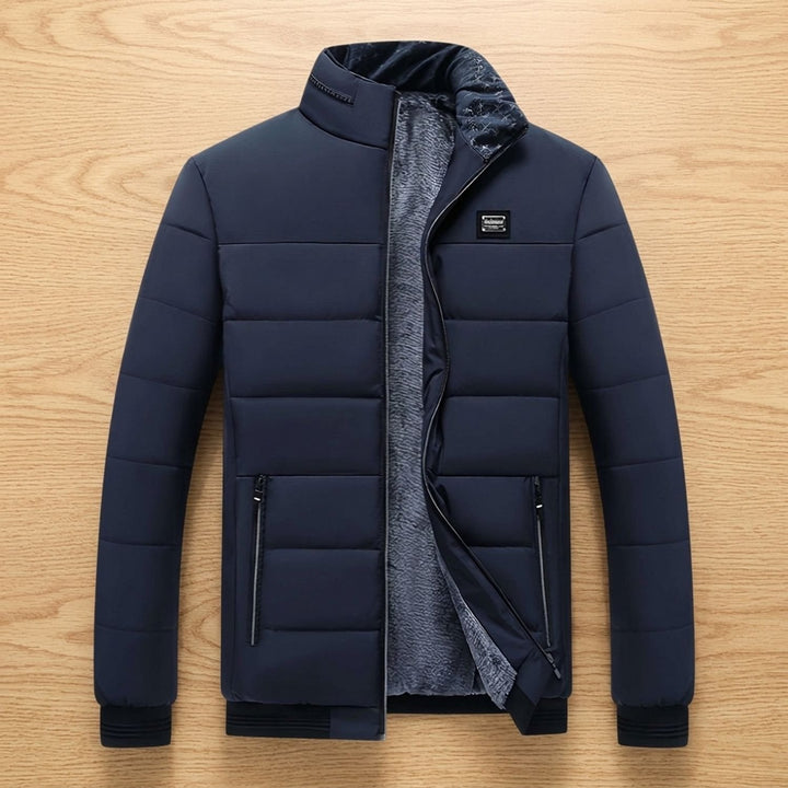 Herren Steppjacke Gefütterte Winterjacke mit Stehkragen Reißverschluss - Marineblau