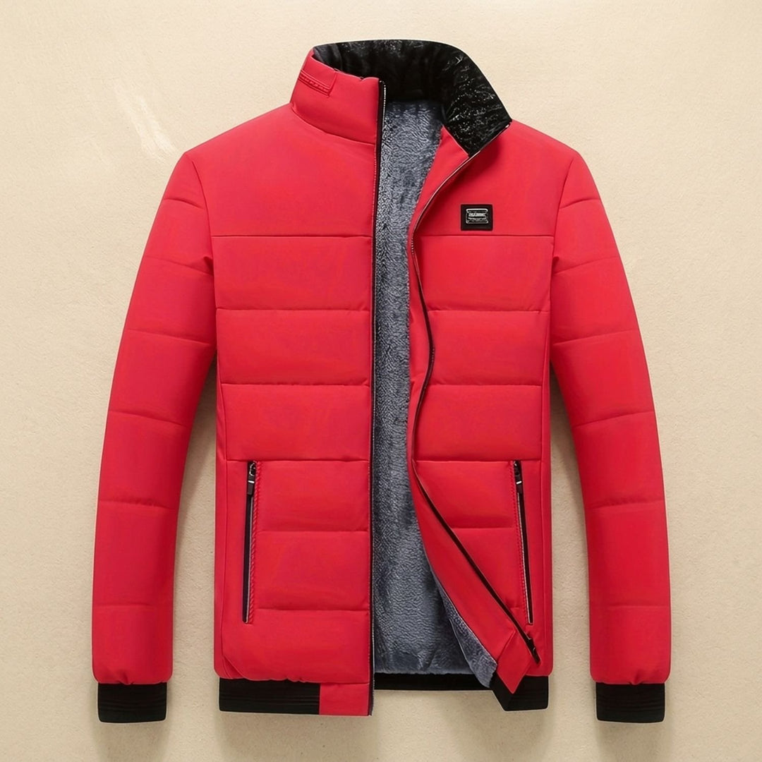 Herren Steppjacke Gefütterte Winterjacke mit Stehkragen Reißverschluss - Rot