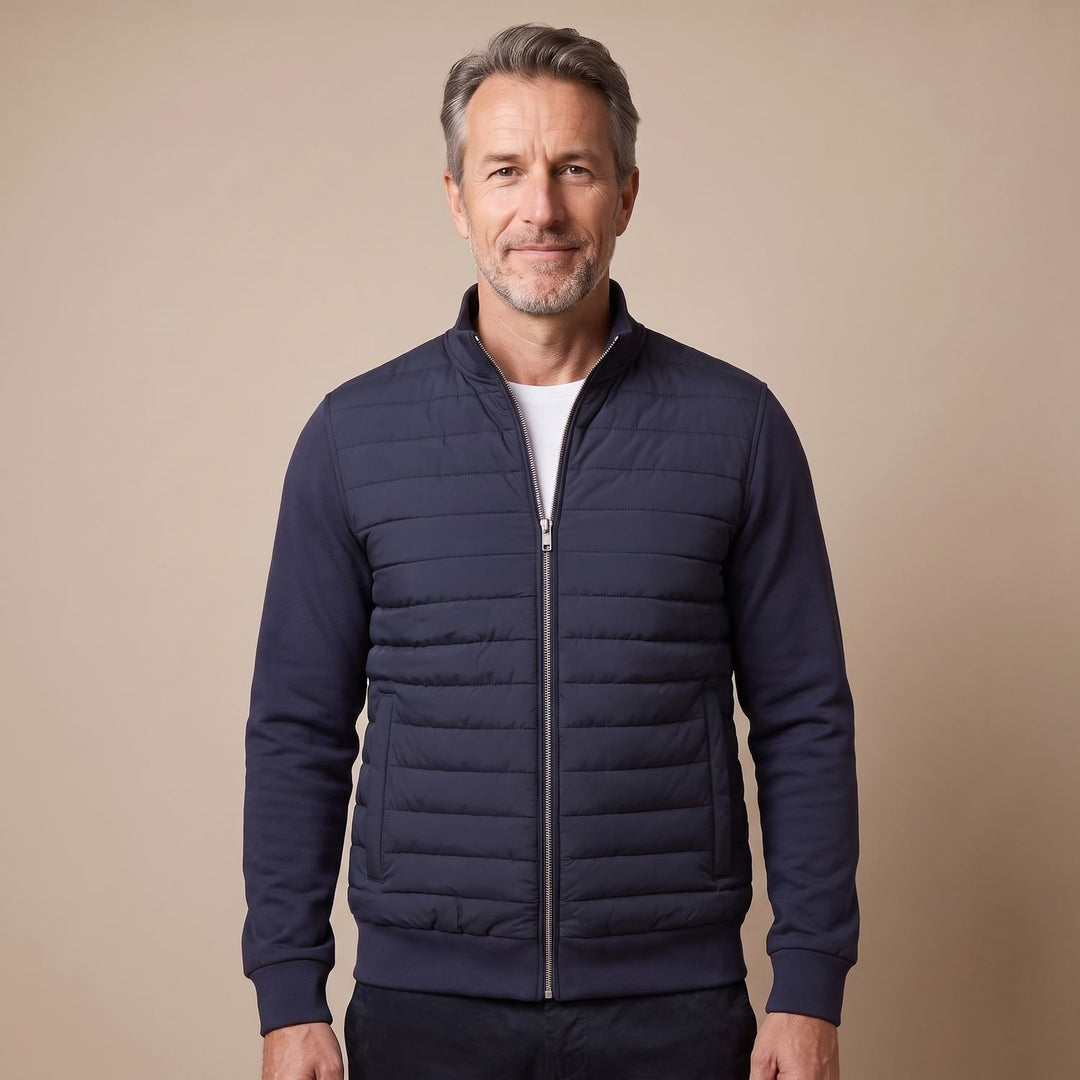 Herren Steppjacke Hybrid Pufferjacke ohne Kapuze Reißverschluss