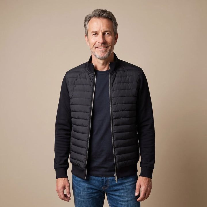 Herren Steppjacke Hybrid Pufferjacke ohne Kapuze Reißverschluss