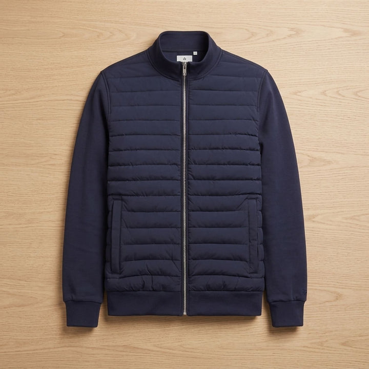 Herren Steppjacke Hybrid Pufferjacke ohne Kapuze Reißverschluss - Marineblau