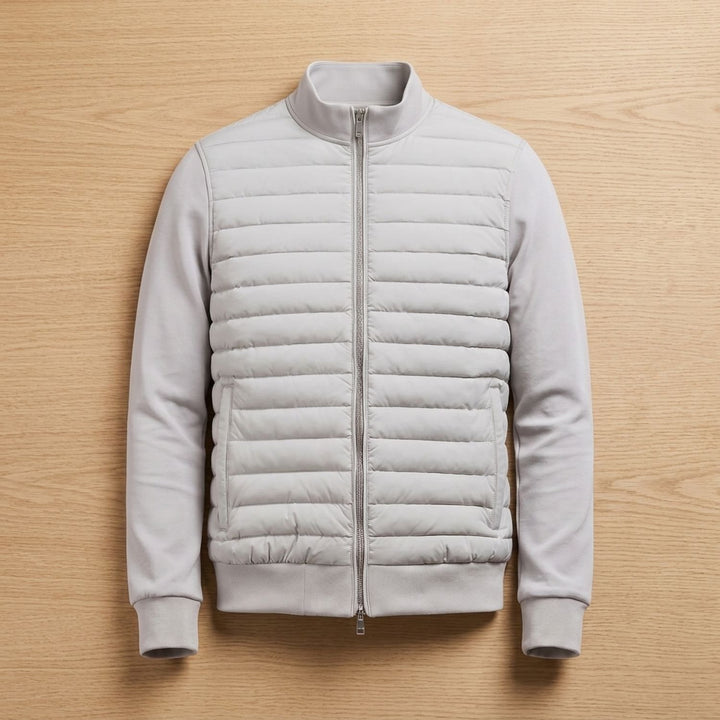 Herren Steppjacke Hybrid Pufferjacke ohne Kapuze Reißverschluss - Hellgrau