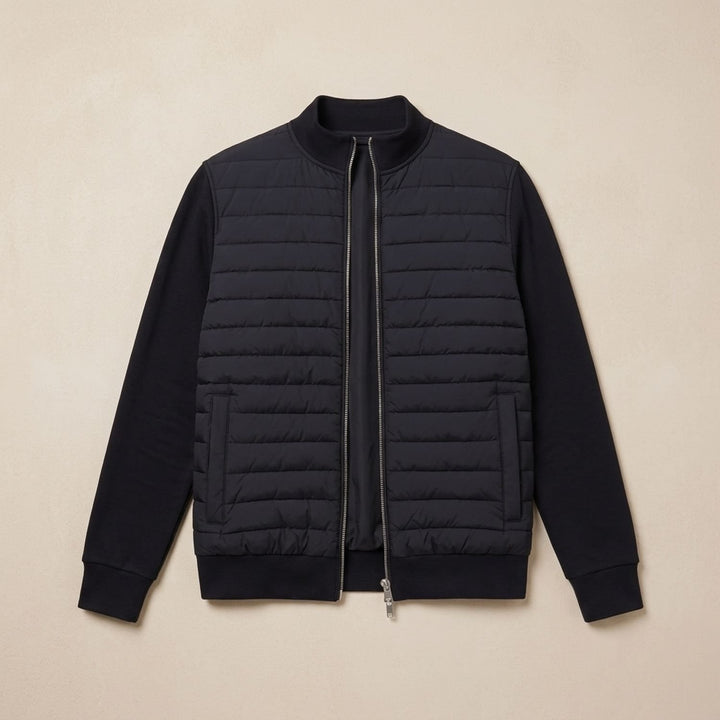 Herren Steppjacke Hybrid Pufferjacke ohne Kapuze Reißverschluss - Schwarz