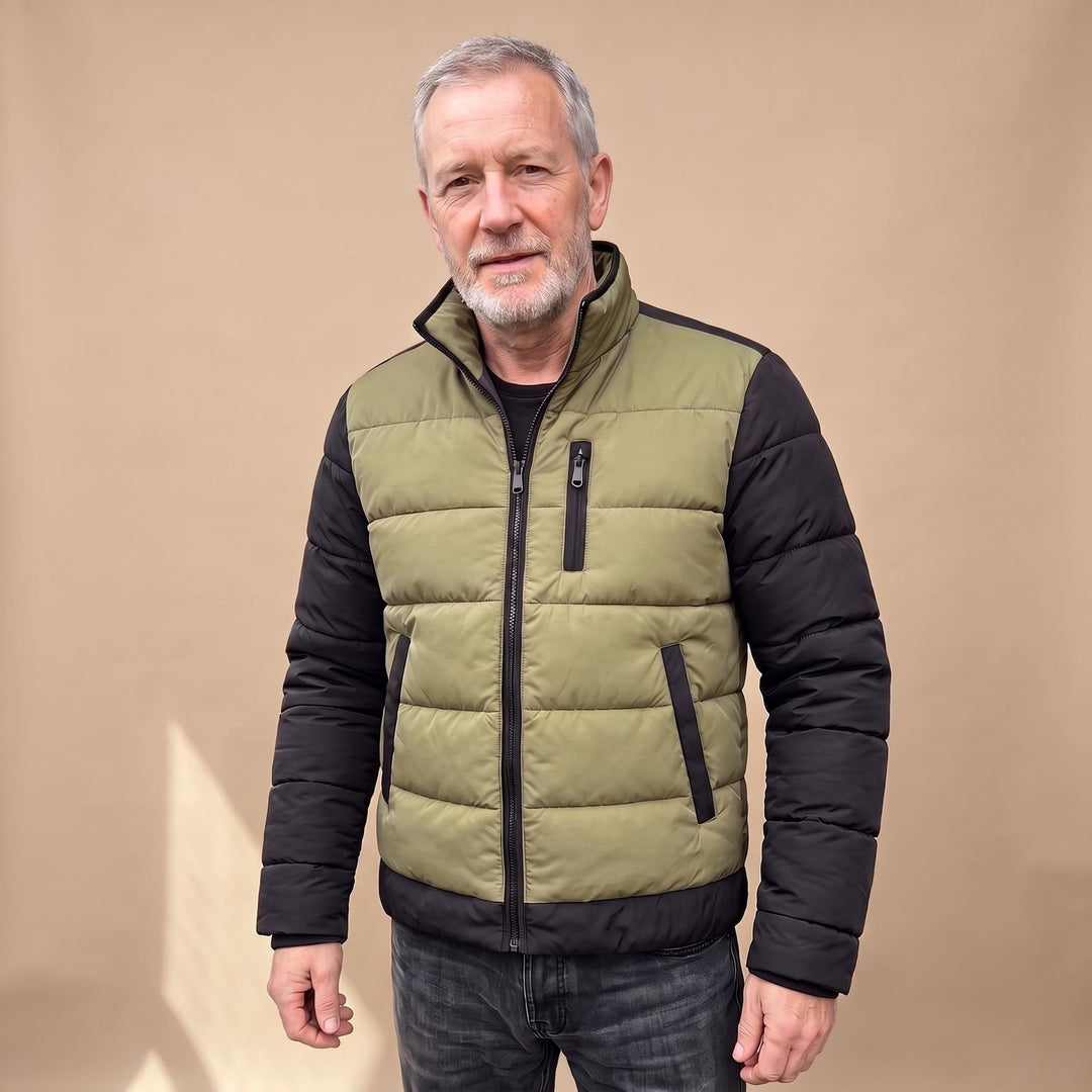 Herren Steppjacke Leichte Zweifarbige Pufferjacke ohne Kapuze