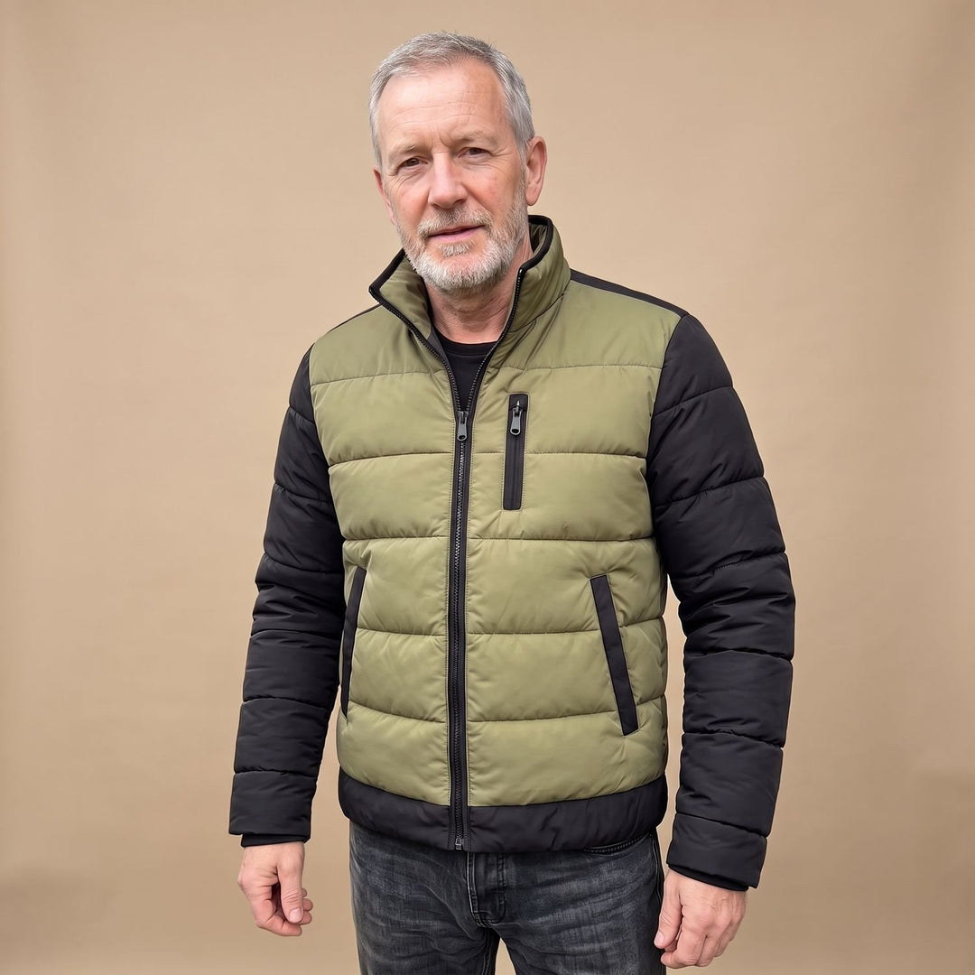 Herren Steppjacke Leichte Zweifarbige Pufferjacke ohne Kapuze