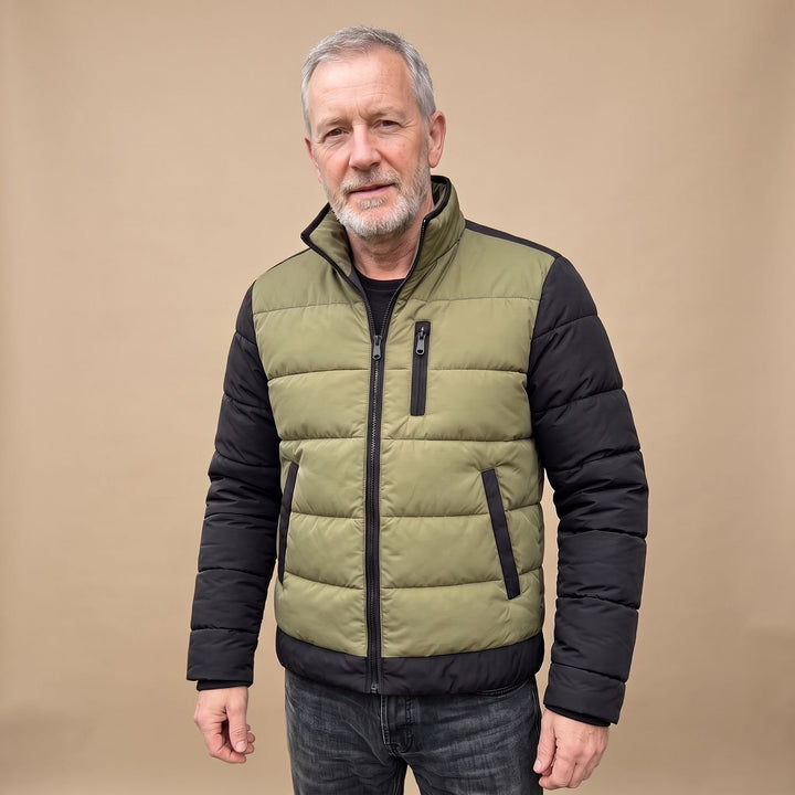 Herren Steppjacke Leichte Zweifarbige Pufferjacke ohne Kapuze