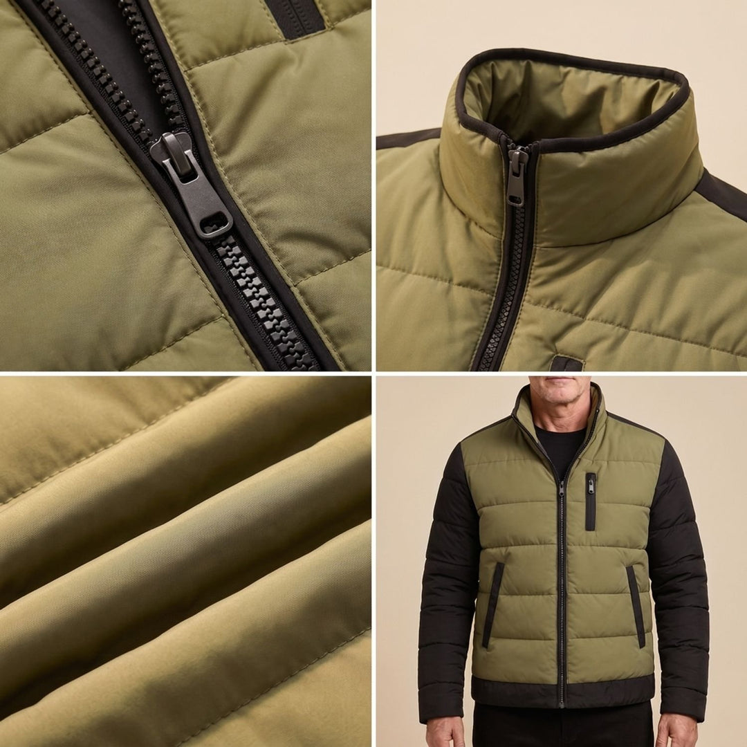 Herren Steppjacke Leichte Zweifarbige Pufferjacke ohne Kapuze