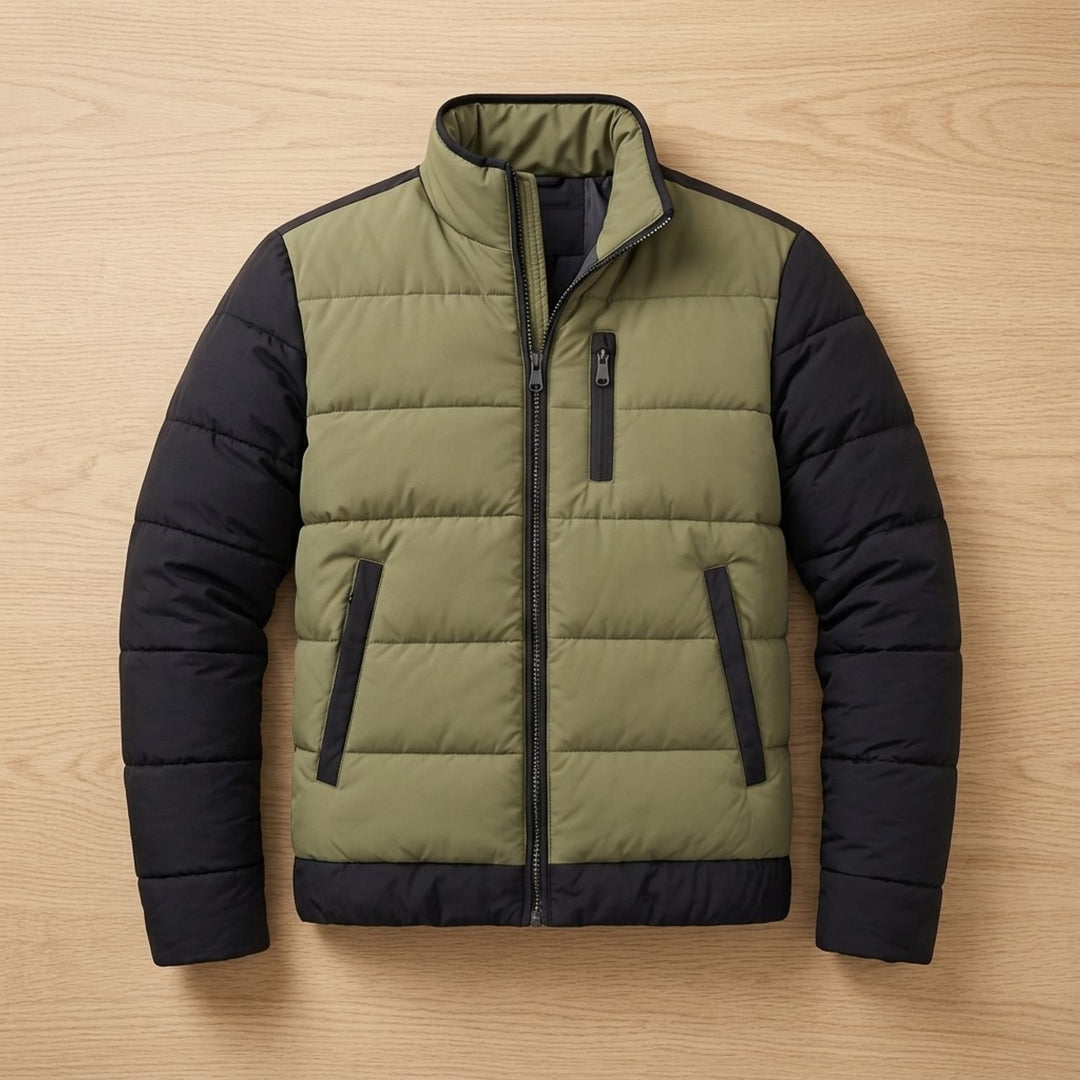 Herren Steppjacke Leichte Zweifarbige Pufferjacke ohne Kapuze
