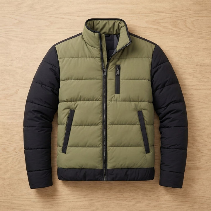Herren Steppjacke Leichte Zweifarbige Pufferjacke ohne Kapuze