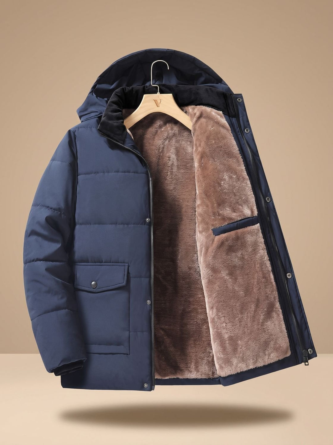 Herren Steppjacke mit Kapuze Fleece-Futter wasserabweisend, Black - Blau