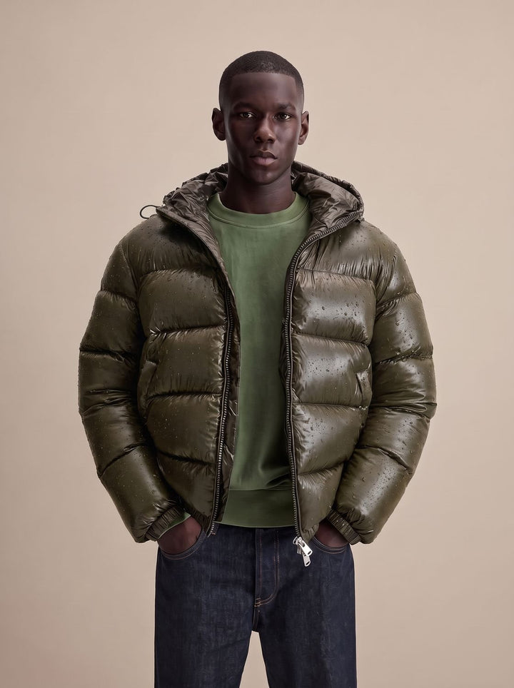 Herren Steppjacke mit Kapuze Wasserabweisende Daunenjacke