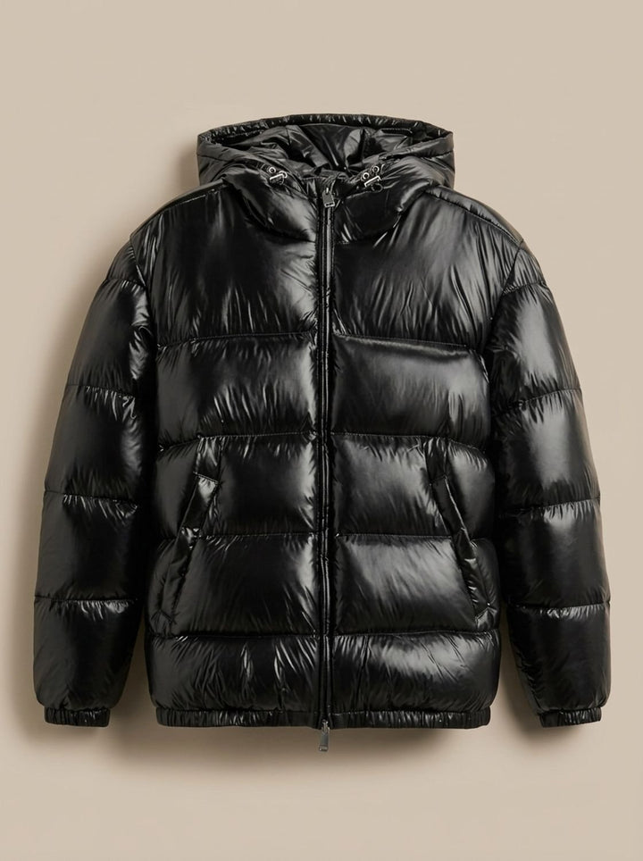 Herren Steppjacke mit Kapuze Wasserabweisende Daunenjacke - Schwarz