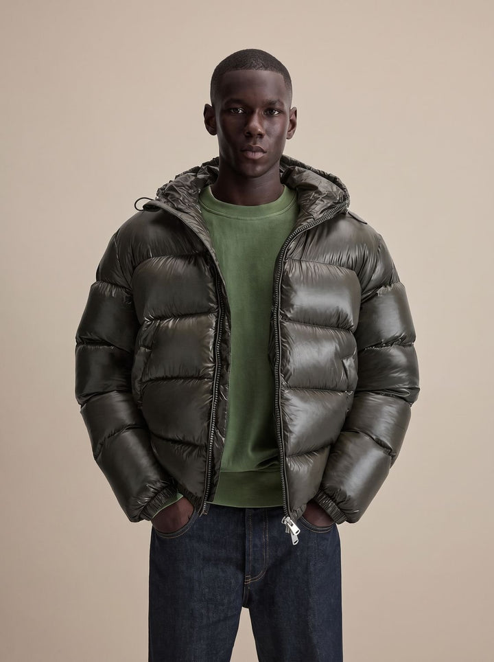 Herren Steppjacke mit Kapuze Wasserabweisende Daunenjacke