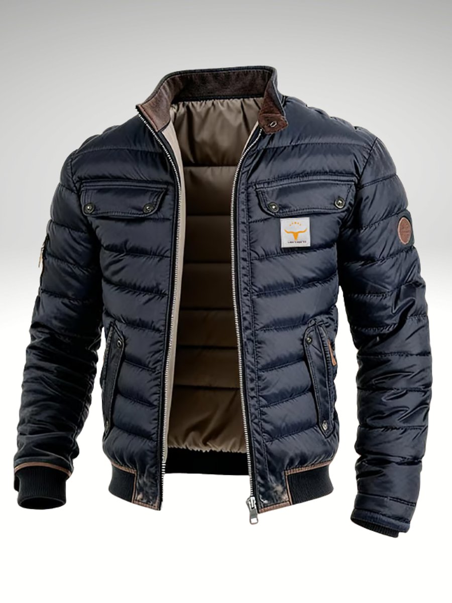Herren Steppjacke mit Reißverschluss gefütterte Winterjacke - Marineblau