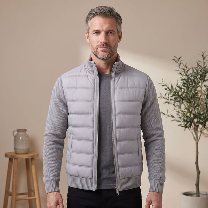 Herren Steppjacke mit Strickärmeln Hybrid Zip-Up Übergangsjacke