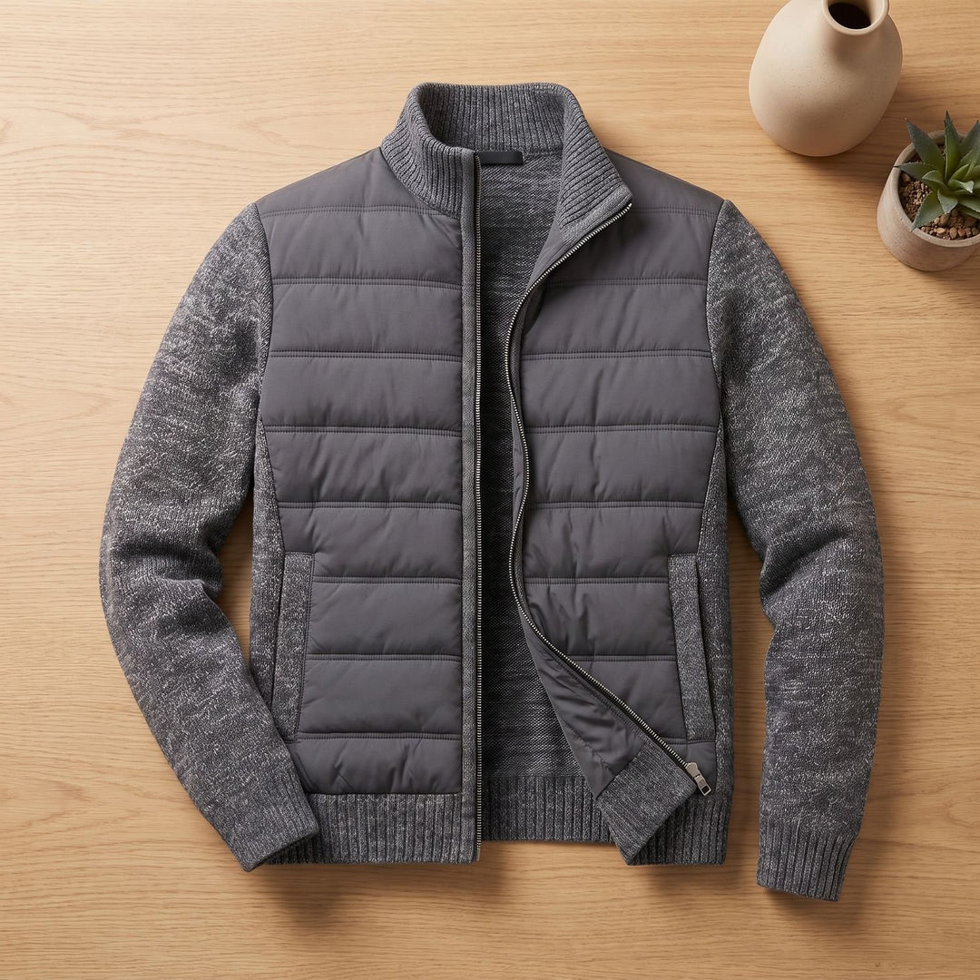 Herren Steppjacke mit Strickärmeln Hybrid Zip-Up Übergangsjacke - Dunkelgrau