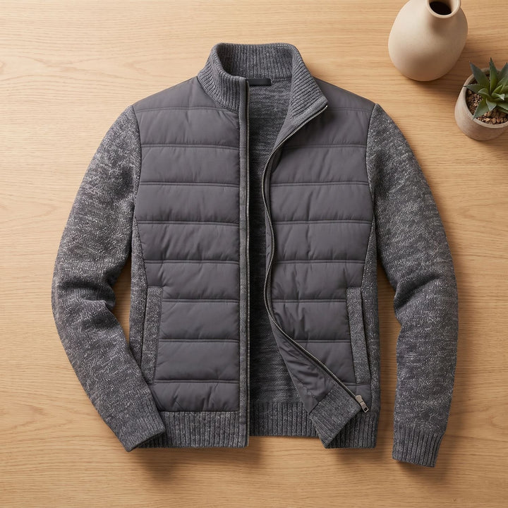 Herren Steppjacke mit Strickärmeln Hybrid Zip-Up Übergangsjacke - Dunkelgrau