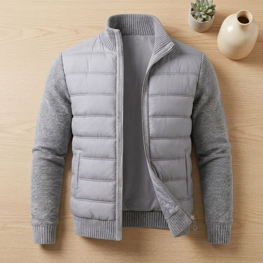 Herren Steppjacke mit Strickärmeln Hybrid Zip-Up Übergangsjacke - Hellgrau