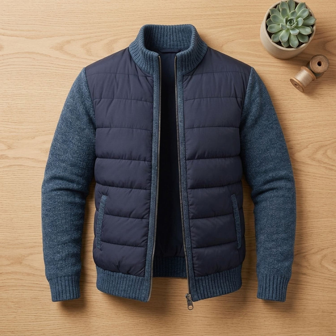 Herren Steppjacke mit Strickärmeln Hybrid Zip-Up Übergangsjacke - Marineblau
