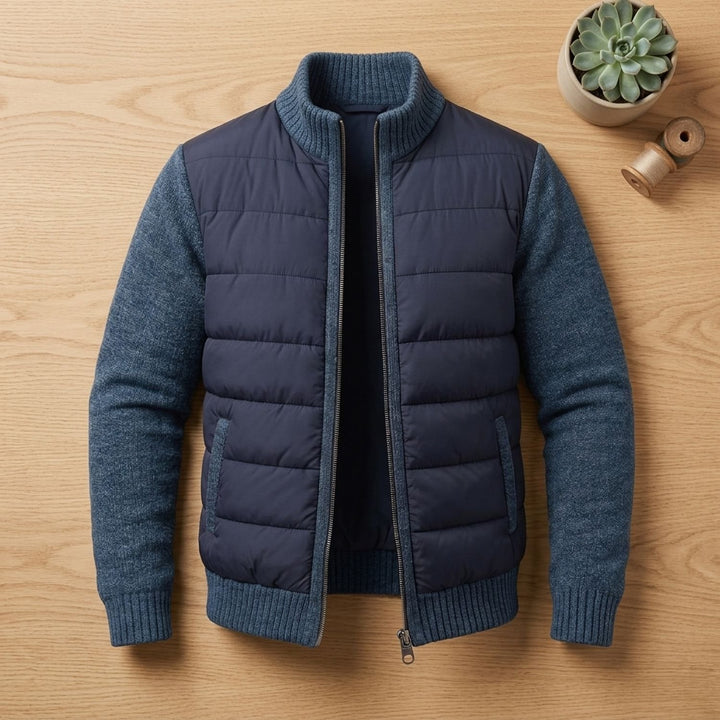 Herren Steppjacke mit Strickärmeln Hybrid Zip-Up Übergangsjacke - Marineblau