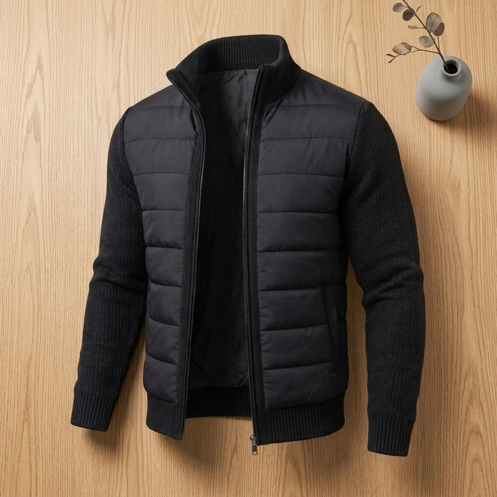 Herren Steppjacke mit Strickärmeln Hybrid Zip-Up Übergangsjacke - Schwarz