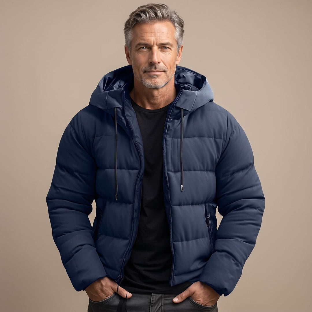Herren Steppjacke Wasserdichte Winterjacke mit Kapuze - Blau